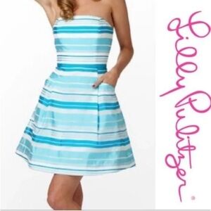 Beautiful Lilly Pulitzer Turquoise Striped Blossom Dress 100% Silk - Size 4
